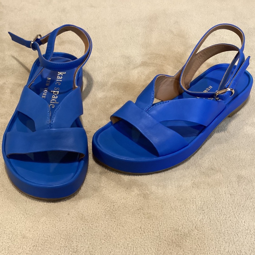 Kate Spade Marshmallow Flatform Sandals, Blue, Size US 8.5, UK 6.5, EU 39